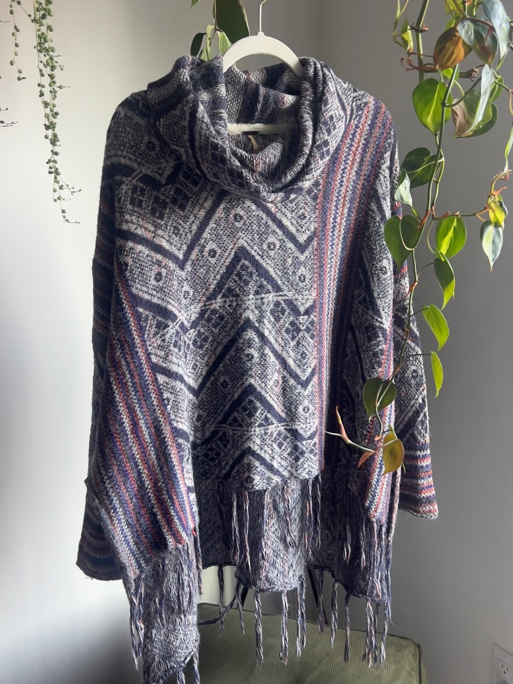 Free People Fringe Cowl-Neck Poncho Sweater